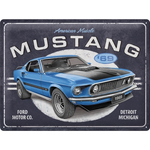Blechschild Ford Mustang - 1969 Mach 1 Blue Special Edition 30x40cm